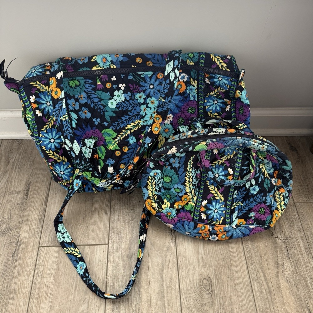 Vera Bradley Midnight Blues Duffle & Cosmetic Bag Set Floral Retired READ
